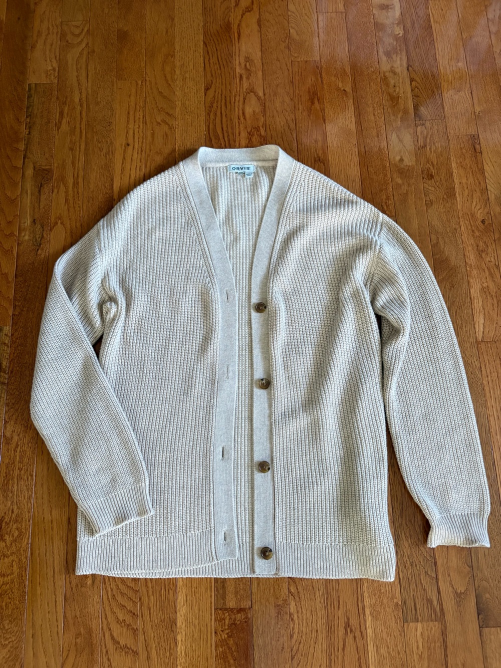 Orvis Cream Ribbed Knit Button-Front Cardigan